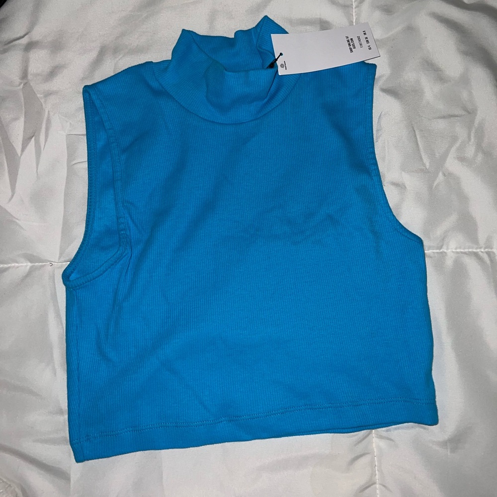 ASOS Miss Selfridge Bright Blue High Neck Crop Tank Top